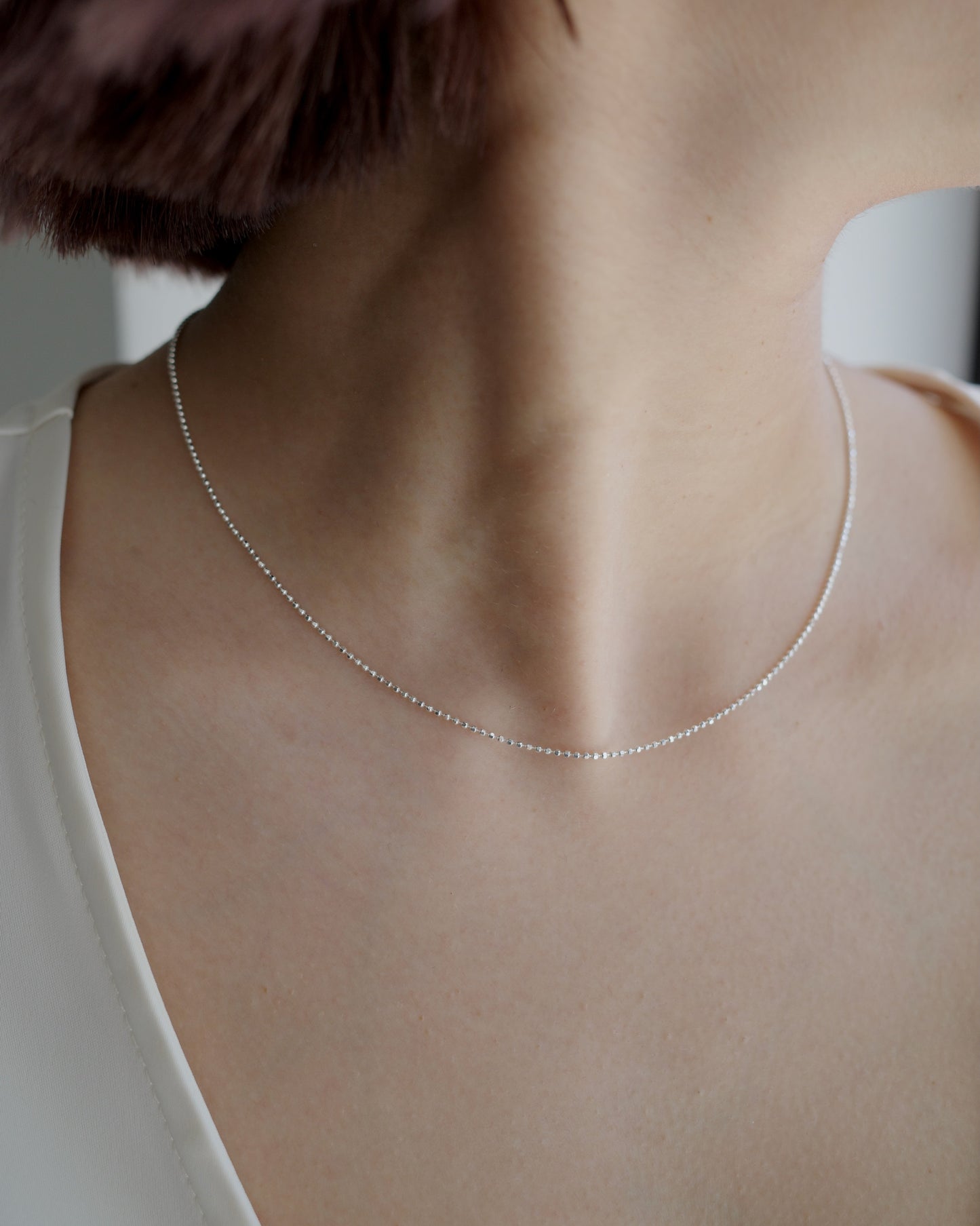 glitter ball chain necklace (silver925)