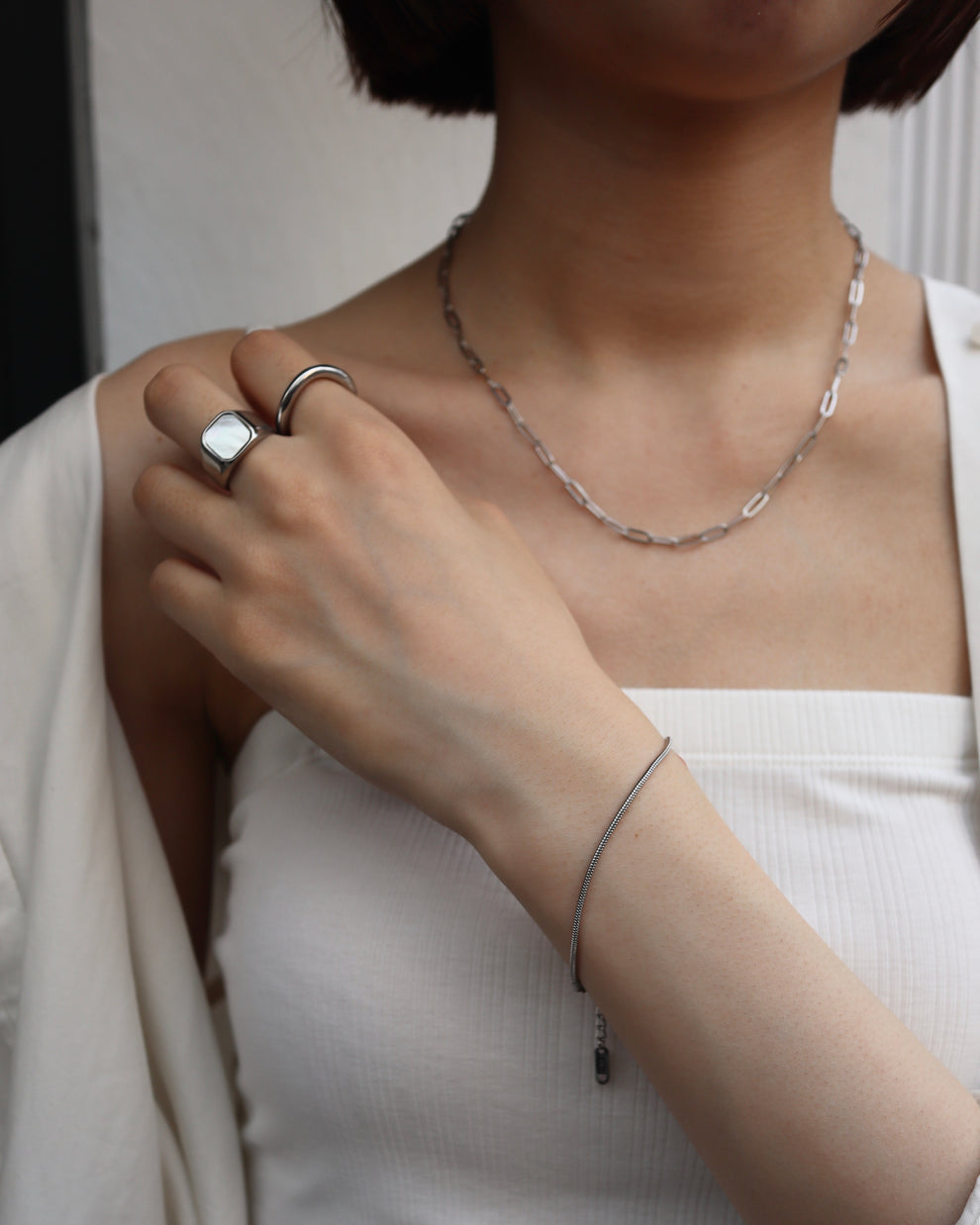 white square shell stainless ring（stainless steel）