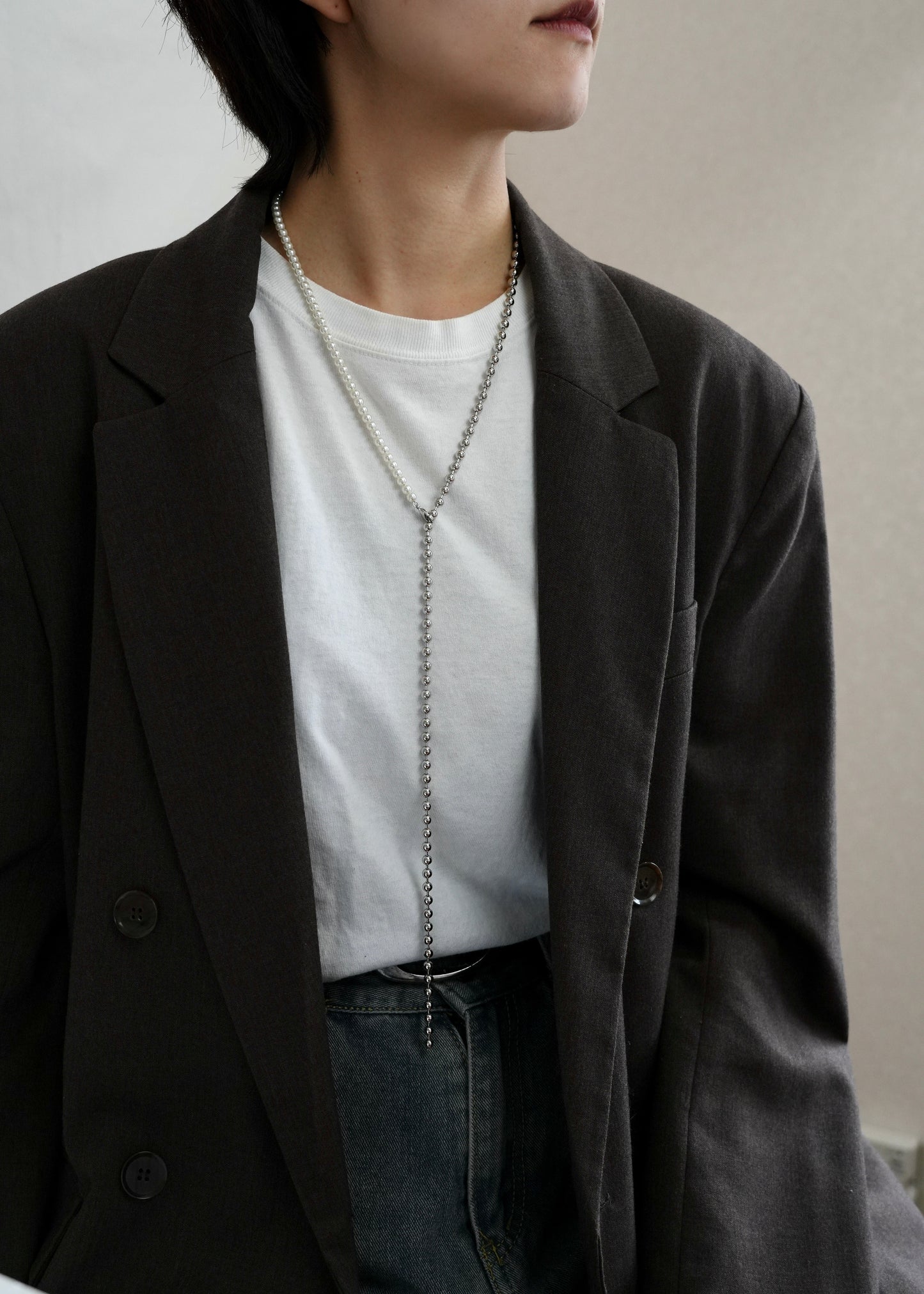 pearl × ball long necklace