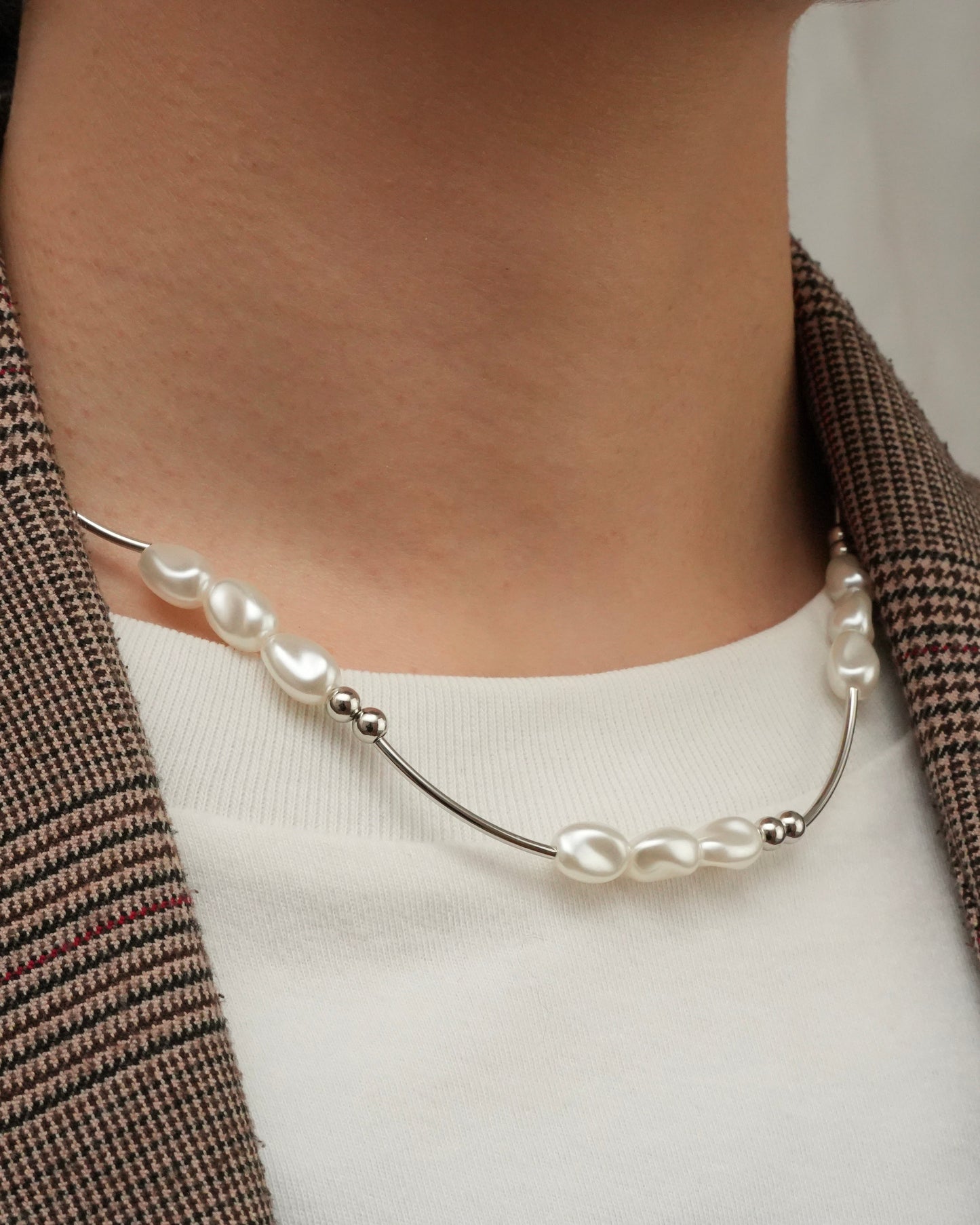 pearl wave short necklace