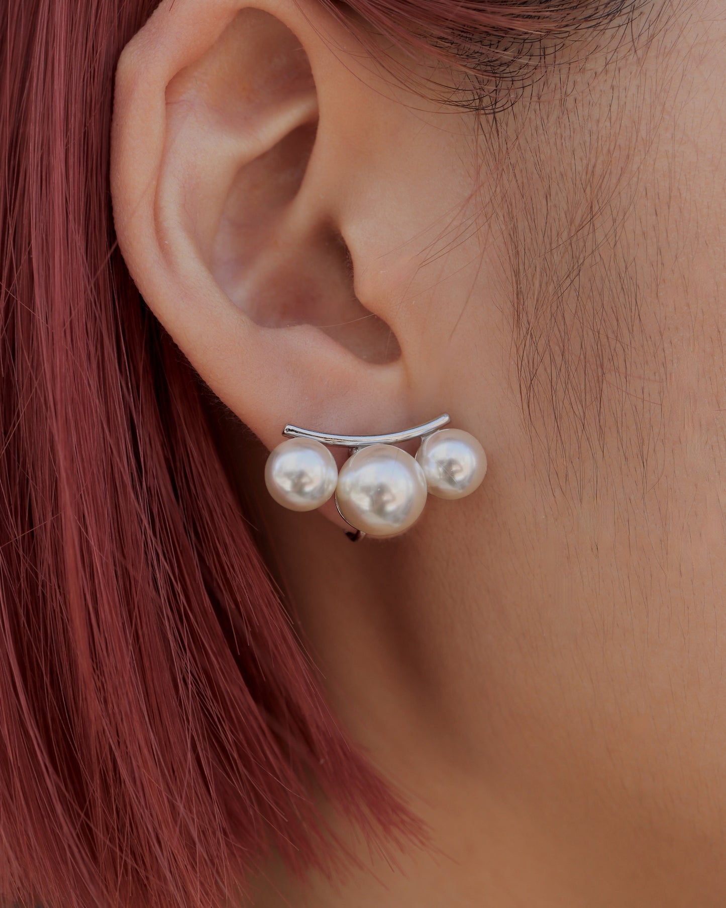 3pearl curve pierce & earring